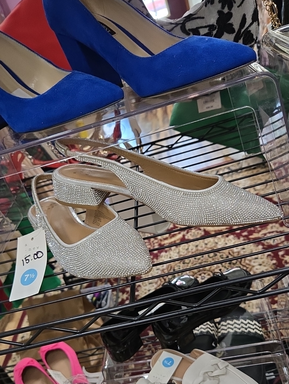 a new day Silver Rhinestone Slingback Block Heel Pumps